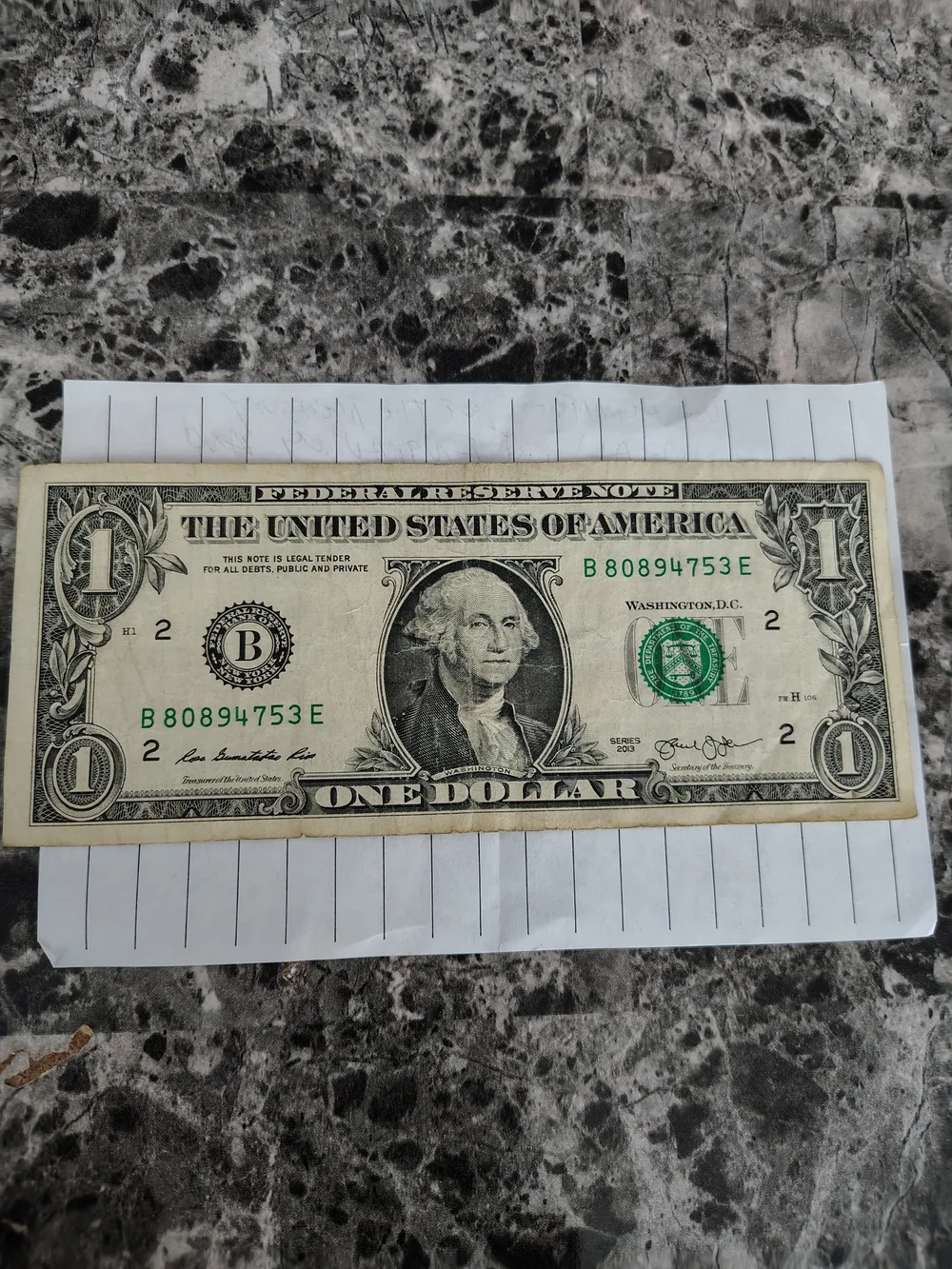 US $1 Bill Fancy Serial Number -Straight